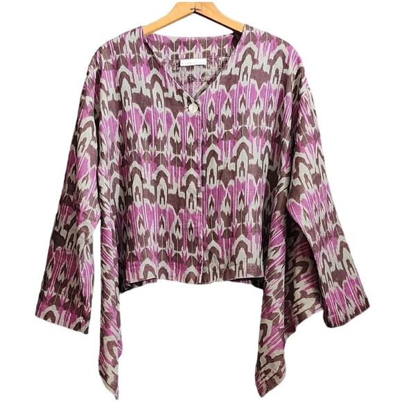 Bryn Walker Linen Ikat Print One Button Over shirt Ladies size Medium - Picture 2 of 10